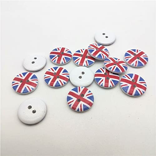 20 mm Union Jack Knöpfe aus Holz – 2 Löcher, rund, britische Knöpfe für Handwerk, Nähen, DIY-Projekte, Vorschule (10) von Craft 4 You