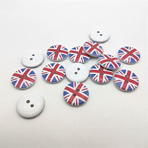 20 mm Union Jack Knöpfe aus Holz – 2 Löcher, rund, britische Knöpfe für Handwerk, Nähen, DIY-Projekte, Vorschule (25) von Craft 4 You