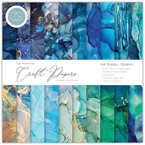 Craft Consortium Double-Sided Paper Pad 6"X6" 40/Pkg-Ink Drops Ocean, 20 Designs -CPAD018B von Craft Consortium