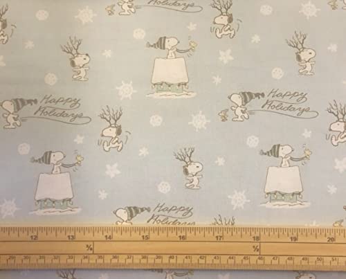 Fat Quarter Quiltstoff mit Weihnachts-Erdnüssen, Snoopy Happy Holidays, Blau, 100 % Baumwolle von Craft Cotton