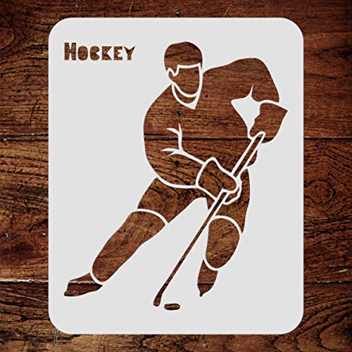 Schablonen für Wände: Hockey-Schablone, 16,5 x 20,3 cm, Sportler, Eishockeyspieler, Puck, Wort-Zitat von Craft Kreatively