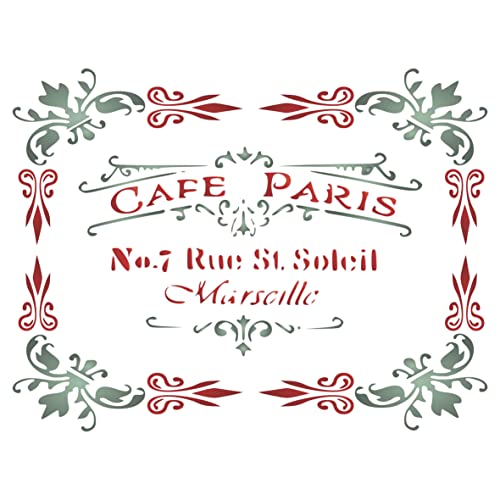 Stencil Company Café Paris Schablone, 26,67 x 21,59 cm (M) – Vintage Französisch Thema Dekorationsschablone von Craft Kreatively