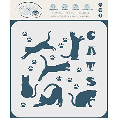 Stencil Company Katzen-Schablone, 21,5 x 21,5 cm (L) – Pet Friend Tier Feline Silhouette Zitat Schablonen zum Malen Vorlage von Craft Kreatively