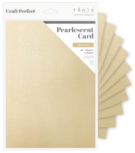 Craft Perfect Perlglanz-Karton, Kaffeecreme, 5 Blatt, A4 (210 x 297 mm), 250 g/m², doppelseitig, Perlglanz, perfekt zum Stanzen und Basteln von Craft Perfect