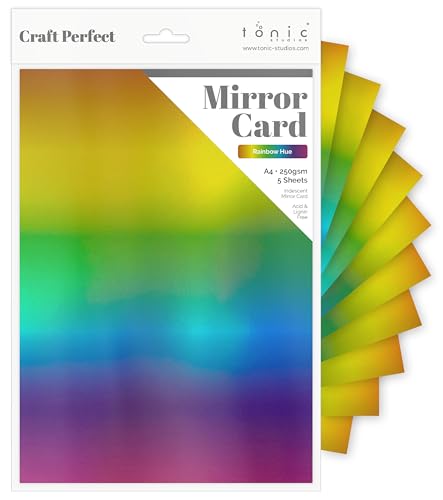 Craft Perfect Spiegelkarte, Regenbogenfarben, A4, 250 g/m², schillernder holografischer Effekt, perfekt zum Stanzen und Basteln, 5 Stück von Craft Perfect