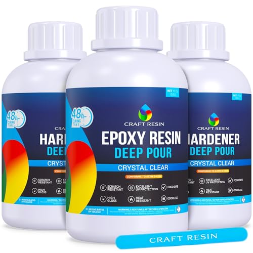 Craft Resin Deep Pour Epoxy Resin Kit 1.5L - 2 Inch Casting Crystal Crystal Clear Epoxy Resin Kit & Hardener for DIY, Art, Molds, River Table, Wood - Food Safe, Heat & UV Resistant von Craft Resin