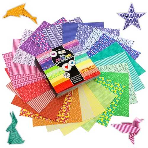 Craft Sensations Buntes Origami Papier Bastelset 15 X 15 cm - 408 Origami Blätter - Einzigartige Designs - Inklusive Umfangreicher Origami Anleitung Mit Zahlreichen Origami-Formen | Faltpapier set von Craft Sensations by Grafix