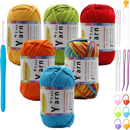 Häkelgarn zum Stricken, Häkeln, Weben, Kammgarn für Anfänger (Urban Neon, 6 Knäuel) von CraftCraze