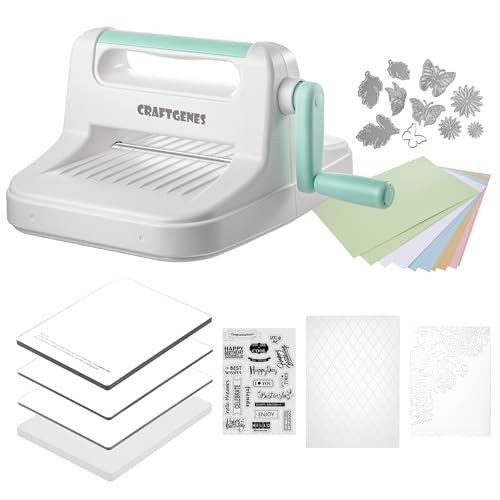 CraftGenes Manuelle Stanzmaschine, Prägemaschine, 15,2 cm, Öffnungsgröße für Kartenherstellung, Scrapbooking und Bastelarbeiten – komplettes Set mit A5-Stanzformen, Prägeschablonen, Platten, von CraftGenes