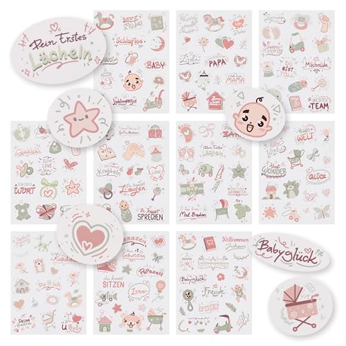 CraftWerk Baby Sticker Set - 165 Transparente Deko Aufkleber für Babyalbum, Fotoalbum & Geschenke - Meilenstein Scrapbook Zubehör für Jungen und Mädchen von CraftWerk