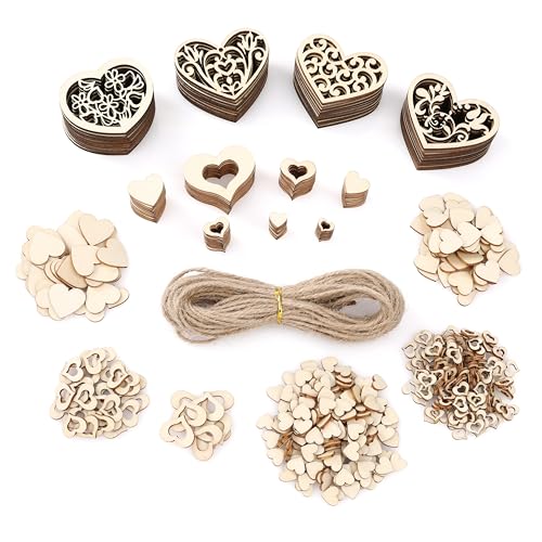 CraftWerk Deko Holzherzen mit Juteschnur 500er Pack - Holzdeko Herzen für Hochzeit und Valentinstag - Streudeko zum Basteln und Beschreiben von CraftWerk