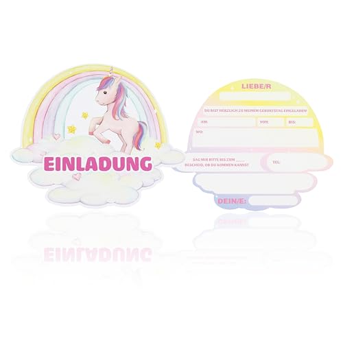 CraftWerk Einhorn Einladungskarten 12er Set - Geburtstagseinladung mit Regenbogen für Mädchen zum Kindergeburtstag und Party - 14 x 11,5 cm von CraftWerk