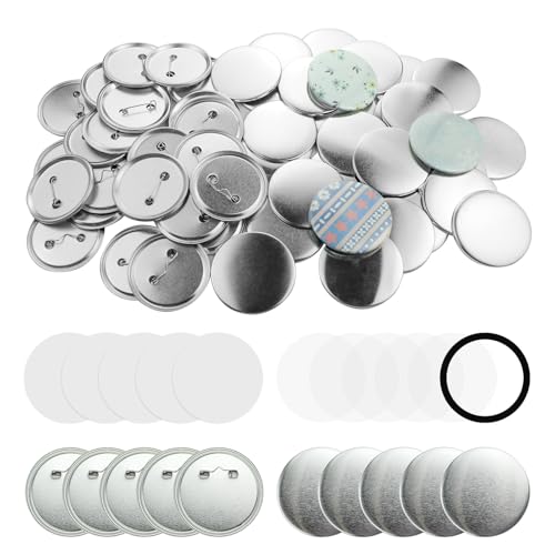 Knopfteile für Knopfmacher, 58 mm, runde Metallstifte, runde Abzeichenteile mit transparenter Folie, blanko Papier und Dichtung, 100 Sets, 58 mm von Craftask