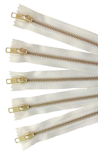 YKK Goldene Messingreißverschlüsse in Vanille/Creme/Offwhite – #5 Geschlossene Reißverschlüsse – 20,3 cm – Set mit 5 Stück Craftbot von Craftbot