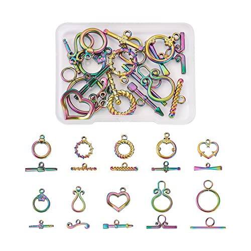 Craftdadt Knebelverschlüsse, Regenbogenfarben, Edelstahl, Verbindungsstücke, Herzen, Ring, TBar Verschlüsse für Schmuckherstellung, Armband, 10 Sets von Craftdady