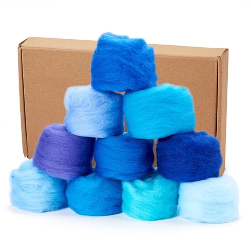 Craftdady 10 Sets 50G Nadelfilzwolle Roving Naturfaser Wolle Garn Rotationsfilz Spinning Blautönung für Handspinnen Wollfilzen DIY Bastelmaterialien von Craftdady