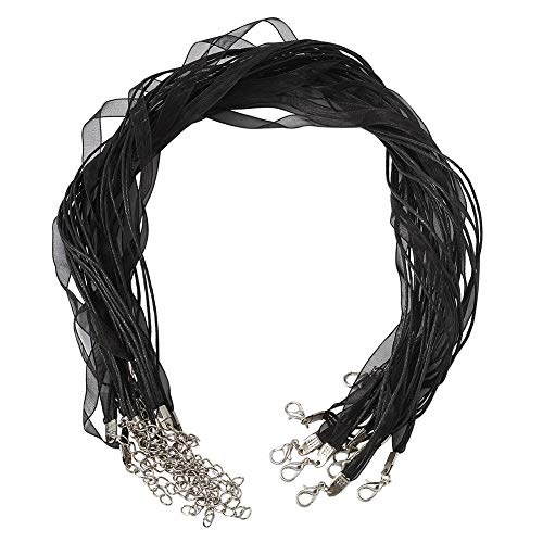 Craftdady 10 Stränge, schwarzes Organza-Band, gewachste Kordel mit 3 Schlaufen, Kunstleder, Halskette, Seilschnur, Karabinerverschlüsse, Verlängerungsketten für Halskettenherstellung, 43 cm von Craftdady