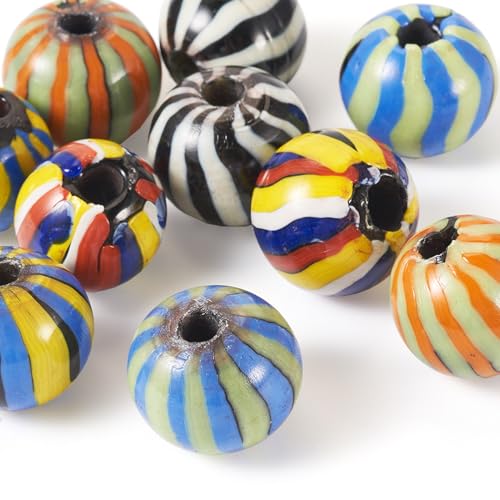 Craftdady 10 Stück handgefertigte nepalesische Lampwork-Perlen, großes Loch, runde Abstandshalter, blickdicht, Wirbel-bedruckte Kugelperlen für Schmuckherstellung, DIY-Armband, Basteln, Loch: 3-6 mm von Craftdady