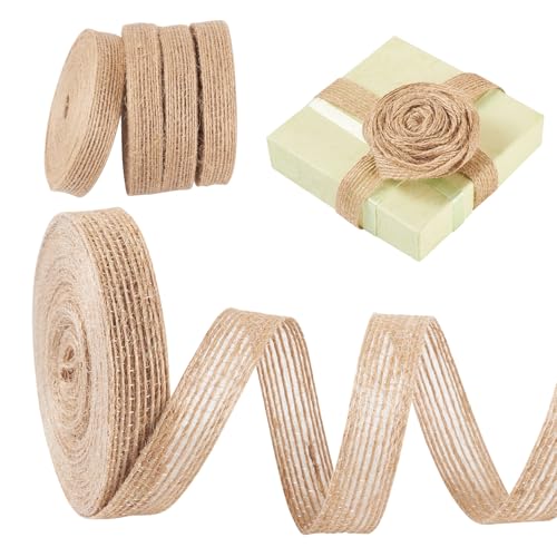 Craftdady 10 m natürliche geflochtene Jutebänder, 15 mm, gestreift, Jute-Schnur, für Schmuckherstellung, Geschenkverpackung, Party, Heimdekoration, Herbsthandwerk von Craftdady