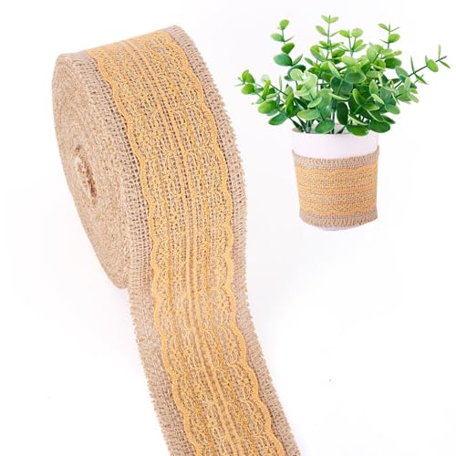 Craftdady 10 m natürliches Juteband mit Spitze, 58 mm breit, Juteband für Hochzeit, Schmuckherstellung, Heimdekoration, Geschenkverpackung, Korallenrot von Craftdady