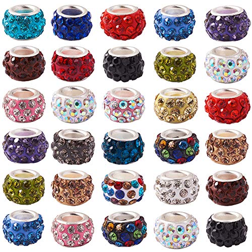 Craftdady 100 Stück Abstandsperlen mit Großes Loch, 11-12x7-7.5 mm, Assorted Crystal Strass European Charm Perlen für Schmuckherstellung von Craftdady