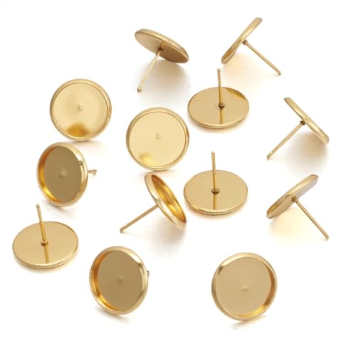 Craftdady 100 Stück Edelstahl-Ohrstecker, Cabochon-Fassung, goldener Pfostenbecher mit flacher, runder Lünette, passend für 12 mm Craftdady 100 Stück Edelstahl-Ohrstecker, Cabochon-Fassung, goldener Pfostenbecher mit flacher, runder Lünette, passend für 12 mm von Craftdady