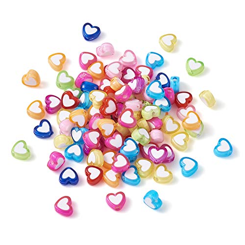 Craftdady 100 Stück bunte Herz-Acrylperlen, niedliche Perlen in Perlen, Liebesherz, Buchstaben-Abstandshalter, Charms für DIY, Geschenk, Schmuck, Armband, Halskette, Basteln von Craftdady