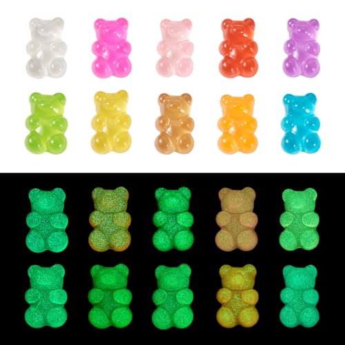 Craftdady 100 Stück im Dunkeln leuchtende Gummibärchen-Cabochons in 10 Farben Octopus Schildkröte Delphin Miniaturfiguren leuchtendes Display für Handwerk DIY Schmuckherstellung Auto-Dekoration von Craftdady