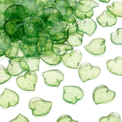 Craftdady 100 Stück transparente Acryl-Blatt-Anhänger, Kunststoff, klare Perlen-Endkappen mit Ader, 15 x 15 mm, für DIY-Schmuckherstellung, Basteln, Grün von Craftdady