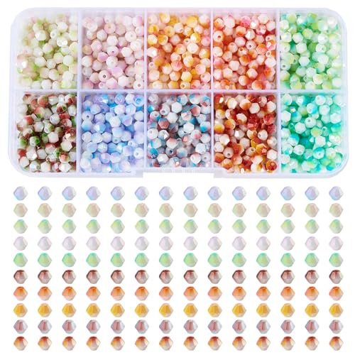 Craftdady 100 g Doppelkegel, lackierte Glasperlen, 4 mm, rundes Loch, facettierte Abstandshalter, Großpackung, Farbverlauf, Edelsteinperlen für Armband, Handwerk, Schmuckherstellung von Craftdady