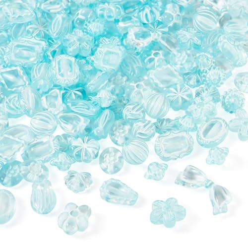 Craftdady 100 g gemischte runde ovale Blumen-Herz-Perlen, Aqua-Armbandperlen, Acrylperlen, transparent, lose Abstandshalter, 10–18 mm, für DIY-Ohrringe, Halsketten, Schmuckherstellung von Craftdady