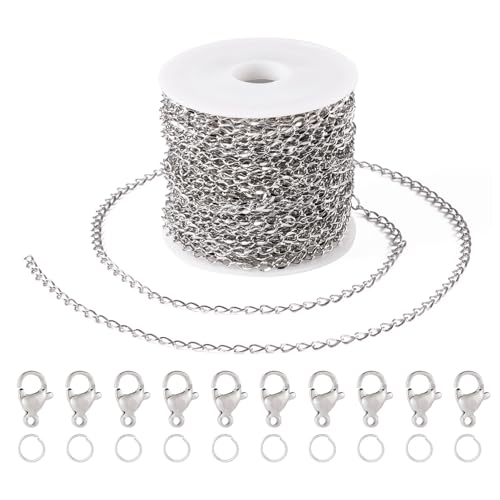 Craftdady 100 m Edelstahl-Halsketten-Set mit Verschluss, Biegeringen, gedrehte Panzerkette für selbstgemachte Halsketten, Armbänder von Craftdady