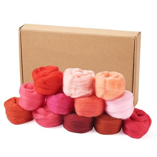 Craftdady 12 Sets 60G Nadelfilzwolle Roving Naturfaser Wolle Garn Rotationsfilz Spinning Red Tinge für Handspinnen Wollfilz DIY Handwerk Materialien von Craftdady