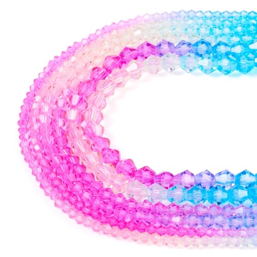 Craftdady 12 Stränge rosa Doppelkegel-Perlen, Armbandperlen, facettierte Kristallperlen, 3 mm, 4 mm, 6 mm, blaue Glasperlen, Farbverlauf, Kristall, lose Abstandshalter, Perlen für Bastelarbeiten, von Craftdady