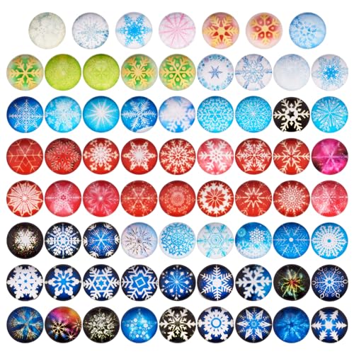 Craftdady 140 Stück Schneeflocken-Glas-Cabochons, 12 mm, Weihnachtsmosaik, bedruckt, halbrund, Kuppel, Cabochons, Fliesen für Neujahr, Halsketten, Schmuckherstellung von Craftdady