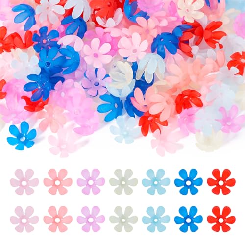 Craftdady 140 Stück mattierte Blumen-Acryl-Perlenkappen, transparent, 6-Petal-Blumenperlen, Großpackung für Schmuckherstellung, DIY-Armbänder, Halsketten, Ohrringe, Basteln, Loch: 3 mm von Craftdady