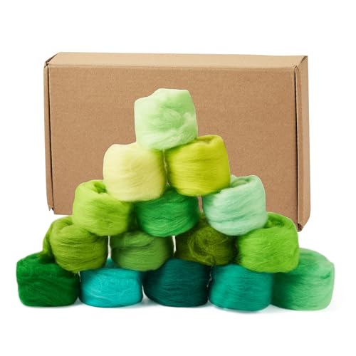 Craftdady 15 Sets 75G Nadelfilzwolle Roving Naturfaser Wolle Garn Rotationsfilz Spinning Grüntönung für Handspinnen Wollfilz DIY Bastelmaterialien von Craftdady