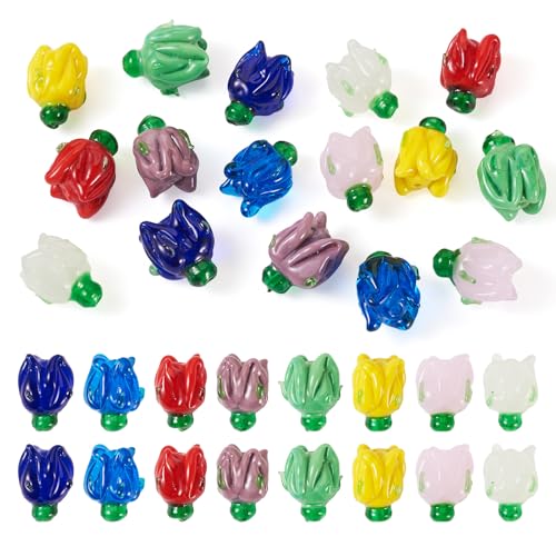 Craftdady 16 Stück handgefertigte Lampwork-Perlen, lose Blumen-Glasperlen, Abstandshalter, blickdicht, Rose, Blumen-Bastelperlen für Schmuckherstellung, DIY-Halskette, Armband, Loch: 1,2 mm von Craftdady