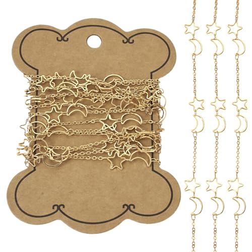 Craftdady 2 m lange Messingkette mit hohlem Mond und Stern, Gliederketten mit Kartenpapier, goldene, ovale gelötete Ketten für Schmuckherstellung, DIY, Halskette, Armband, Handwerk von Craftdady