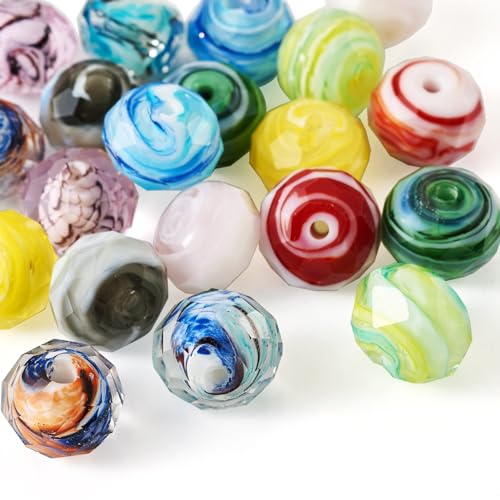 Craftdady 20 Stück handgefertigte Lampwork-Perlen, lose Rondelle, facettierte Glasperlen, blickdicht, Mini-Abstandshalter, Perlen für Schmuckherstellung, DIY, Halskette, Armband, Handwerk, Loch: von Craftdady