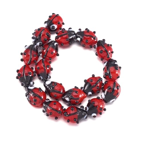 Craftdady 20 Stück niedlicher Marienkäfer handgefertigte Lampwork Glasperlen schöne kleine Glasperlen zur Schmuckherstellung von Armbändern rot und schwarz von Craftdady