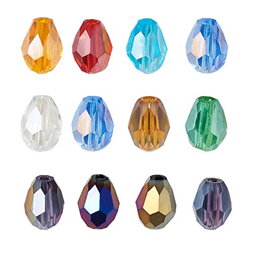 Craftdady 200 Stück 11–12 x 8 mm facettierte Glas-Tropfen-Abstandshalter Perlen zufällige gemischte AB-Farben Kristall lose Perlen für DIY Schmuckherstellung mit 1 mm vertikalem Loch von Craftdady