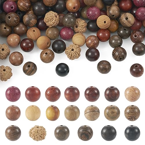 Craftdady 200 Stück 8–9 mm runde Naturholzperlen, 20 Stile, kleine Kugel, rustikale lose Abstandshalter für Girlande, Makramee, Rosenkranz, Armband, Schmuckherstellung von Craftdady