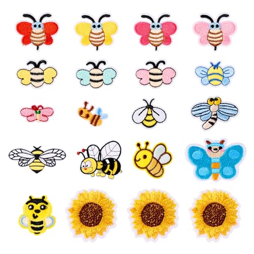 Craftdady 23 Stück niedliche Schmetterlinge / Bienen / Libelle zum Aufbügeln / Aufnähen, Sonnenblume, Insekten, Tier-Stickerei-Flicken für Kleidung, bestickte Applikation für Rucksäcke, Hüte, Hemden, von Craftdady