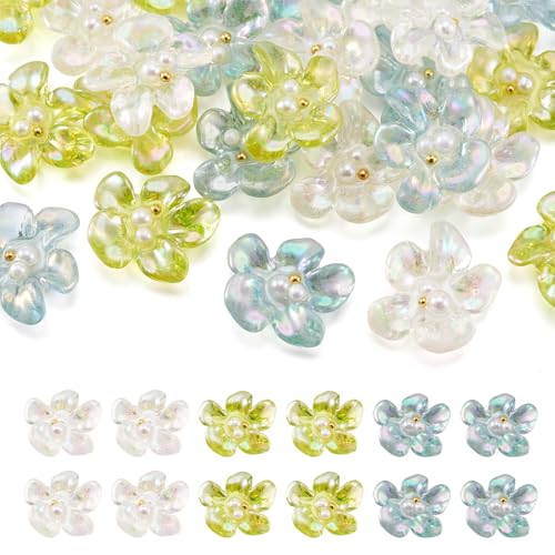 Craftdady 24 Stück Blumen-Epoxidharz-Cabochons, AB-Farbe, Kristall-Blumen-Cabochons, transparente Blume mit Perlen, Stahlperlen für Schmuckherstellung, DIY, Telefongehäuse, Ohrringe von Craftdady