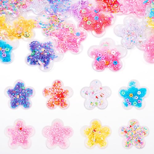 Craftdady 25 Stück transparente Blumen-Cabochons aus Kunststoff mit Pailletten, bunt, Blumen-Cabochons für Haarspangen, DIY, Haarnadel-Zubehör von Craftdady