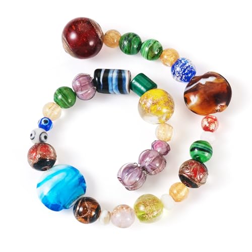 Craftdady 30 Stück handgefertigte Lampwork-Perlenstränge runde Säule sortierte Abstandshalter Perlen Boho Perlenstränge für Schmuckherstellung DIY Halskette Armband Handwerk Loch:1-2mm von Craftdady