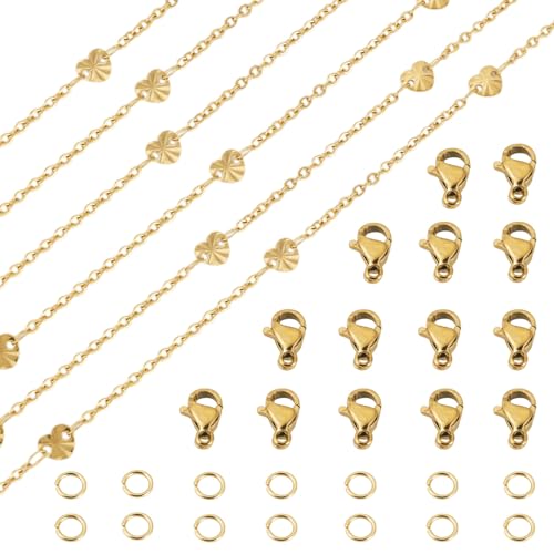 Craftdady 304 Edelstahl Herzgliederketten goldgelötete Kabelketten mit Biegeringe und Karabinerverschlüsse für Halsketten, Armbänder, Choker, Schmuckherstellung, 2,5 m Craftdady 304 Edelstahl Herzgliederketten goldgelötete Kabelketten mit Biegeringe und Karabinerverschlüsse für Halsketten, Armbänder, Choker, Schmuckherstellung, 2,5 m von Craftdady