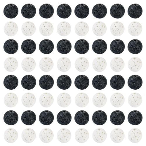 Craftdady 360 Stück 8 mm natürliche Lava-Perlen, weiß/schwarz, runde Steinperlen, Edelstein, lose Abstandshalter, Perlen für Diffusor, ätherisches Öl, Schmuck, Armband, Halskette von Craftdady