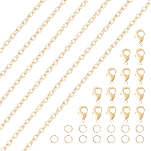 Craftdady 4,37 m lange Halsketten-Ketten, 16 Karat vergoldete Messing-Ketten, Schmuck, Armband, Panzerketten, Glieder, 1,5 x 1,2 x 1 mm, mit 20 Karabinerverschlüssen, 20 offene Biegeringe von Craftdady